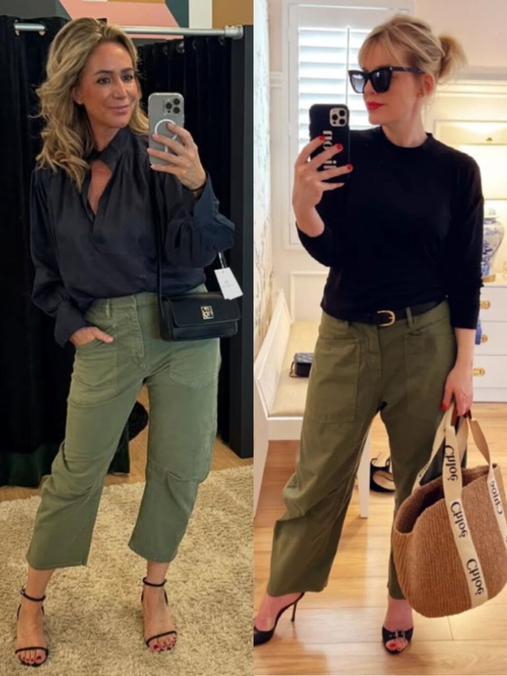 Nili Lotan Shon Pant Camo Green Twill Cotton Barrel Leg Cropped Size 8 - Picture 2 of 10